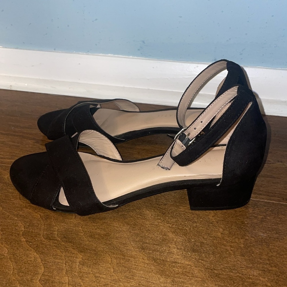Kelly & Katie Black Chunky Heel Suede Sandals with ankle straps. - Picture 4 of 6